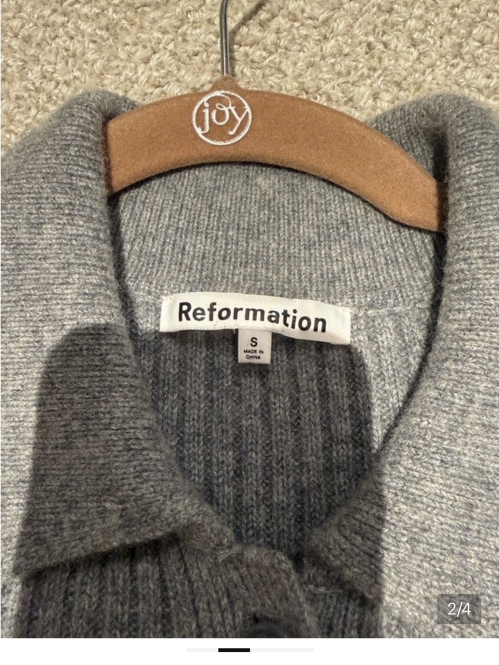 Reformation Fantino Cashmere Collared Cardigan Sweater Gray Size Small - Picture 4 of 10